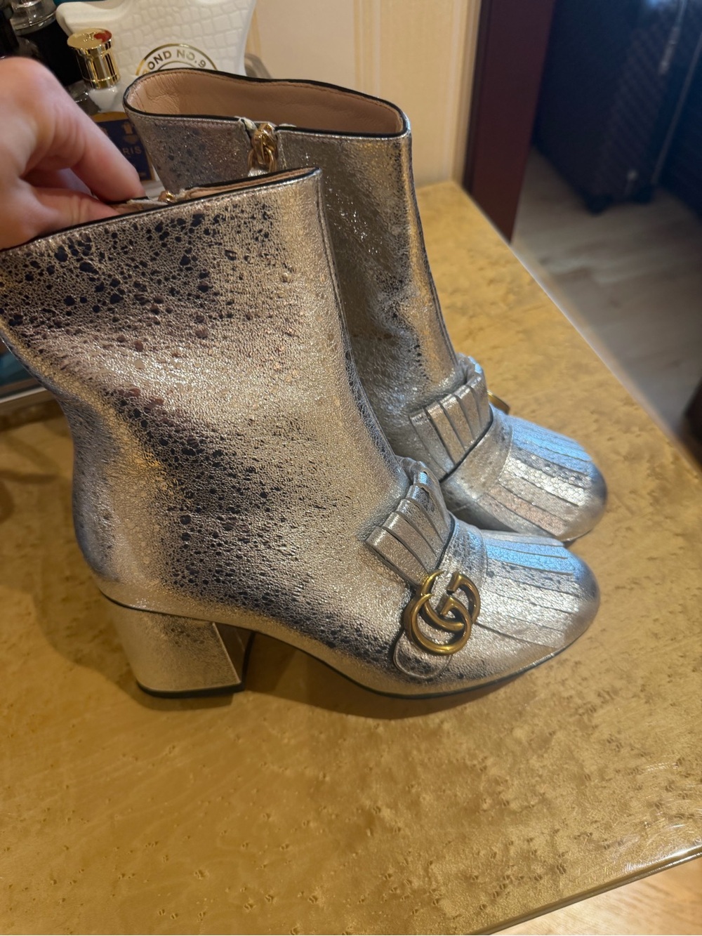 Gucci Silver Metallic Fringe Ankle Boots - Picture 2 of 7